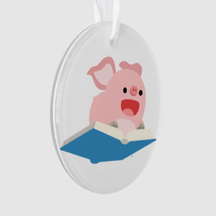 Das Flying Book and Cartoon Pig Acrylic Ornament