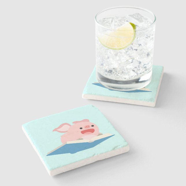 Das Flying Book and Cartoon Pig Stone Untersetzer (Seitenansicht)