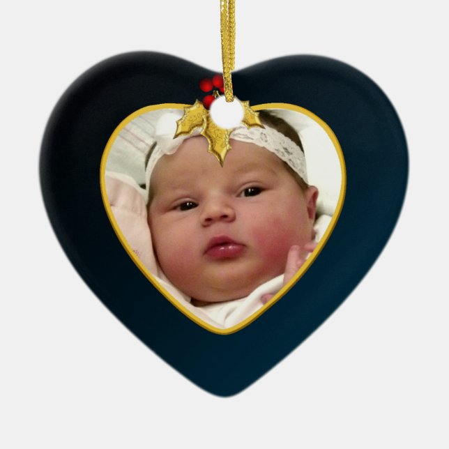 Das Foto-Andenken-Weihnachtsherz des Babys Keramik Ornament (Vorne)