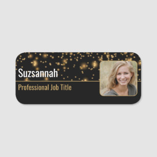 Das Foto "Black & Gold Bokeh" rechts Namensschild