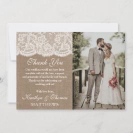 Das Foto Burlap & Lace Wedding Dankeskarte