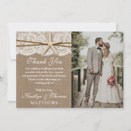Das Foto der rustikalen Hochzeitskampagne am Stran Dankeskarte