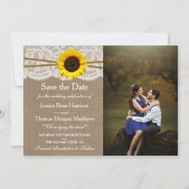 Das Foto der rustikalen Sonnenblumen-Hochzeitskoll Save The Date