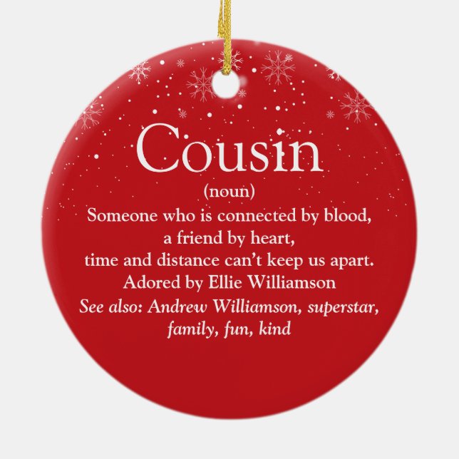 Das Foto der weltbesten Cousin-Definition-Schneefl Keramik Ornament (Hinten)