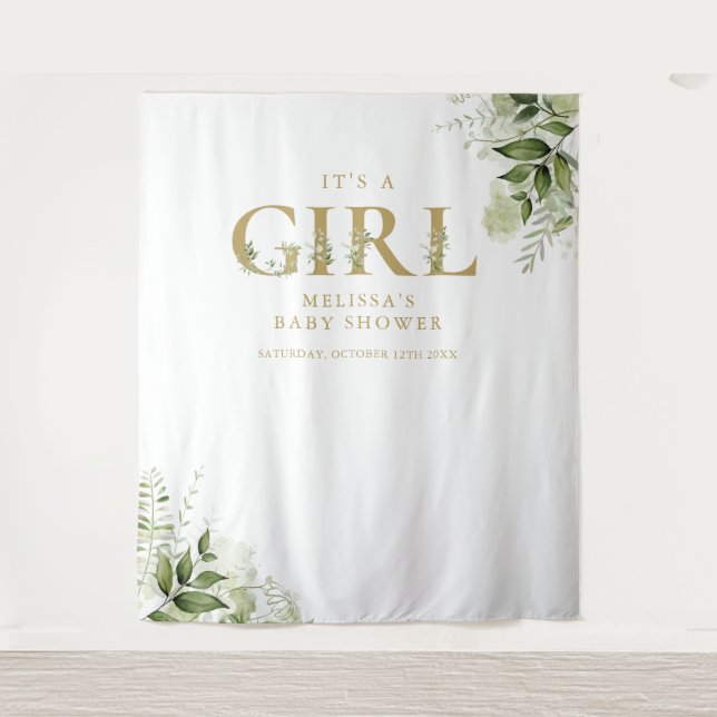 Das Foto des Girl Foliage Gold Babydusche Wandteppich (Vorderseite)
