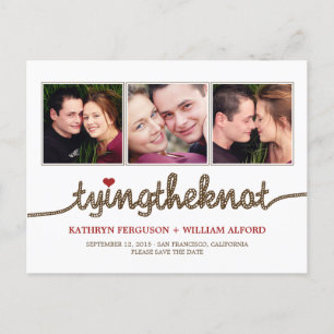 Das Foto des Knotens Save the Date binden Ankündigungspostkarte
