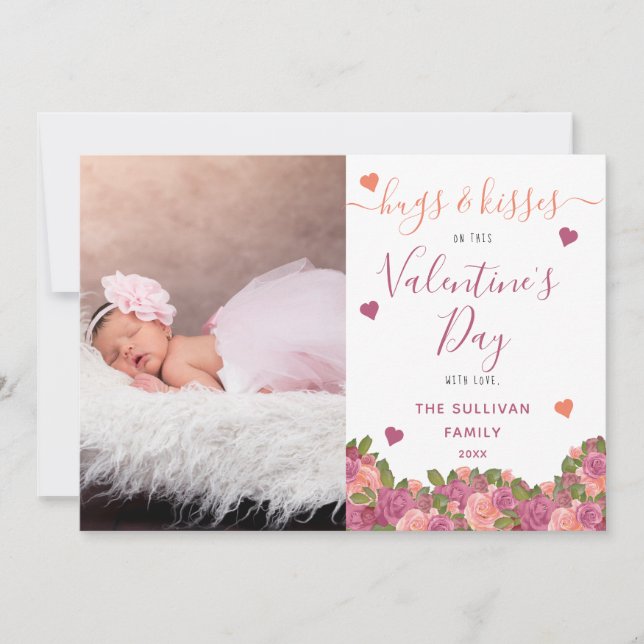 Das Foto Watercolorblumenvalentines umarmt u. Dankeskarte (Vorderseite)