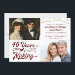 Das Foto zum 40. Ruby-Jubiläum Jahre im Kommen Einladung<br><div class="desc">Laden Sie Ihre Gäste mit dieser 40. Hochzeitsjubiläumseinladung in rubinrot mit Retro-Typografie von 40 JAHREN IN THE MAKING ein und lasse Ihnen, ihr Hochzeitsjahr als Teil des Designs mit zwei Fotos (vielleicht DANN und NOW Fotos) einzubeziehen. Party Einladung Details sind auf der Rückseite. FOTO TIPP: Wählen Sie ein Foto mit...</div>