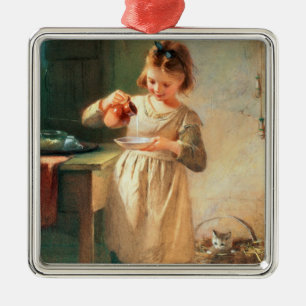 Das Frühstück der Miezekatze Silbernes Ornament