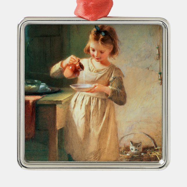 Das Frühstück der Miezekatze Silbernes Ornament (Vorne)