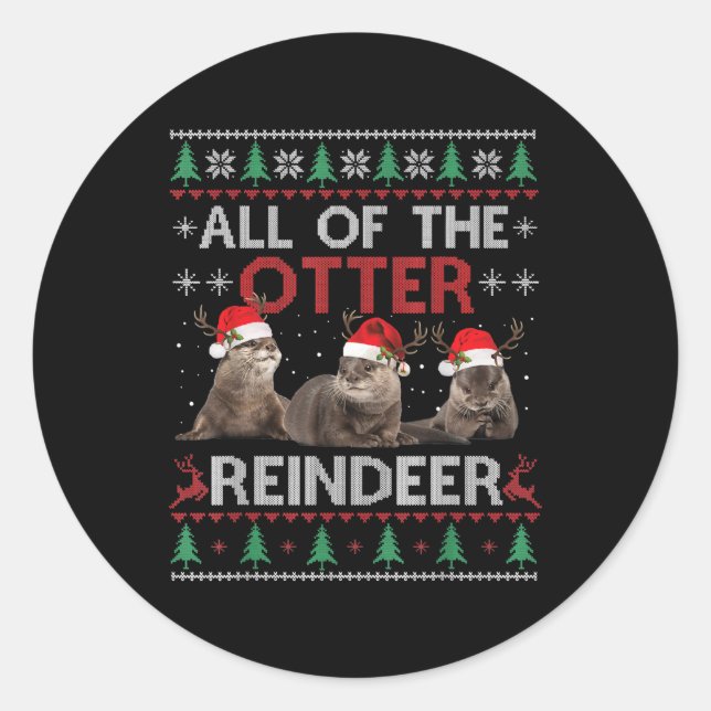 Das ganze Otter Rentier Weihnachtskraut Runder Aufkleber (Vorderseite)