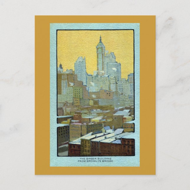 Das Gebäude der Sängerin von der Brooklyn Bridge Postkarte (Vorderseite)