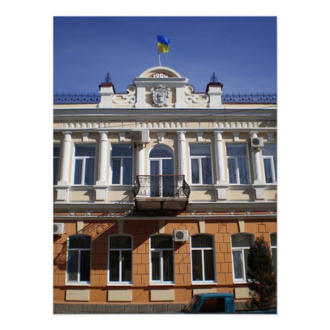 Das Gebäude des Stadtrats von Melitopol Poster (Vorderseite)