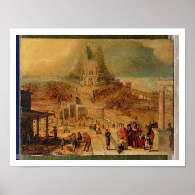 Das Gebäude des Turms von Babel (Tafel) Poster (Vorne)