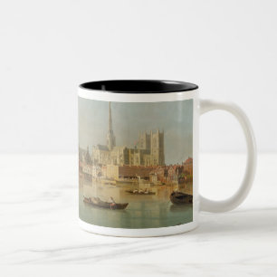 Das Gebäude von Westminster-Brücke mit einem Zweifarbige Tasse
