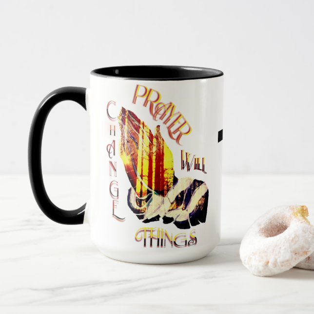 Das Gebet ändert die Tasse des Kaffees (Mit Donut)