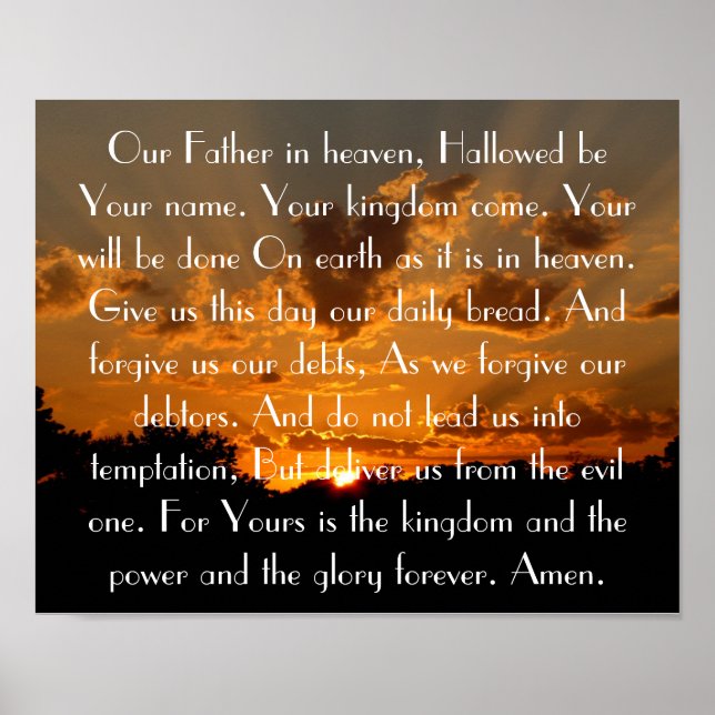 Das Gebet des Herrn auf einem schönen Sonnenunterg Poster (Vorne)