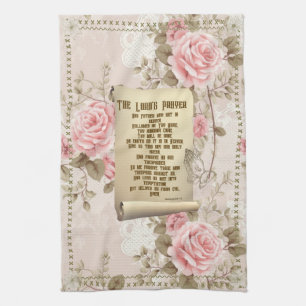 Das Gebet des Herrn Küchentuch rosa Rosen