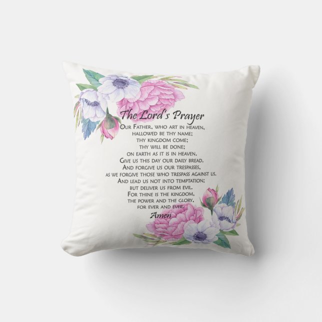 Das Gebet des Herrn rosa Blüte, von Matthew 6:9-13 Kissen (Vorderseite)
