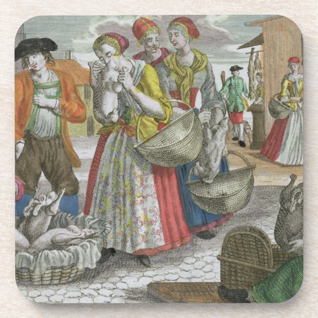 Das Geflügel vermarkten (farbiger Stich) Getränkeuntersetzer (Vorderseite)