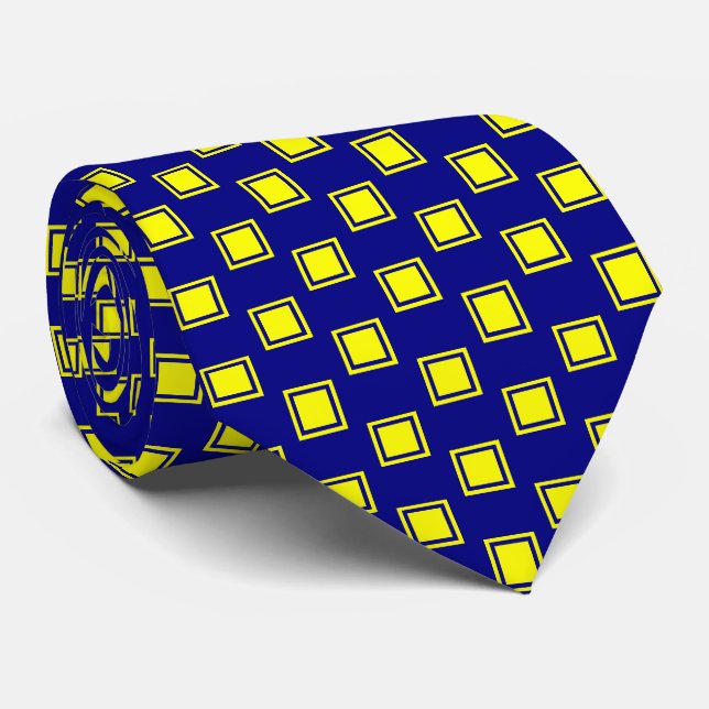 Das Gelb-und Marine-Blau-Quadrat-Muster-Krawatte Krawatte (Gerollt)
