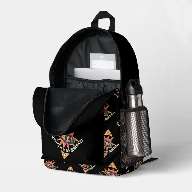 Das Genie liegt in der Mathematik Bedruckter Rucksack (Rückseitige Ecke links (Offen) )