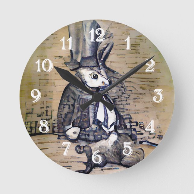 Das Gentleman Rabbit Runde Wanduhr (Vorderseite)