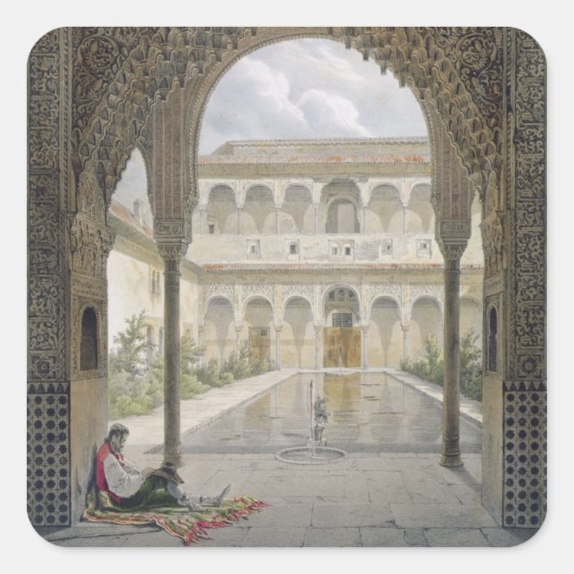Das Gericht der Alberca in der Alhambra, Granada, Quadratischer Aufkleber (Vorderseite)