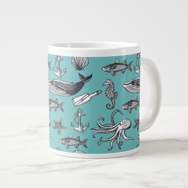 Das gesamte Meeresmuster Jumbo-Tasse (Vorderseite Rechts)