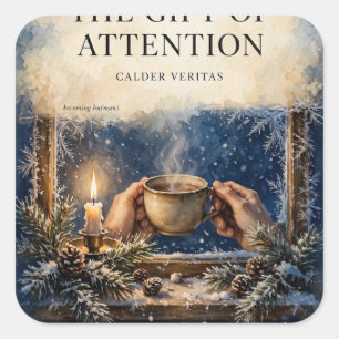 Das Geschenk der Aufmerksamkeit — Weihnachtssticke Quadratischer Aufkleber
