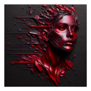 Das Gesicht der abstrakten Frau in eloxiertem Rot Poster