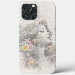 Das Gesicht der Frau mit Blume Burlap-Effekt Case-Mate iPhone Hülle