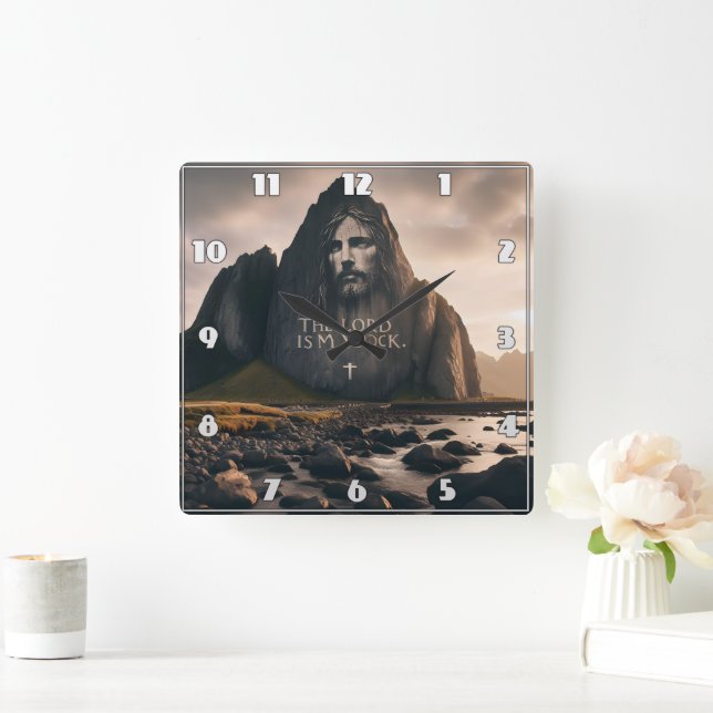 Das Gesicht der Herren auf dem Felsberg Quadratische Wanduhr (Zuhause)