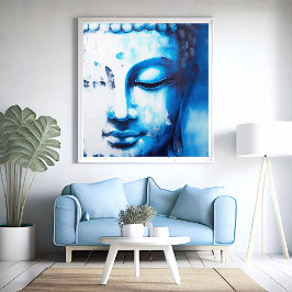 Das Gesicht des Buddha in Blau | Digital Art Poste Poster