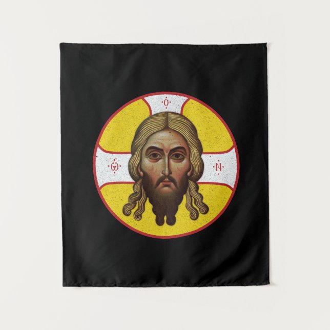 Das Gesicht des christlich-orthodoxen Symbols Wandteppich (Vorderseite)