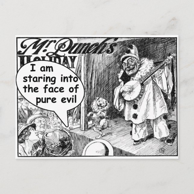 Das Gesicht des reinen Bösen (Banjo Clown) Postkarte (Vorderseite)