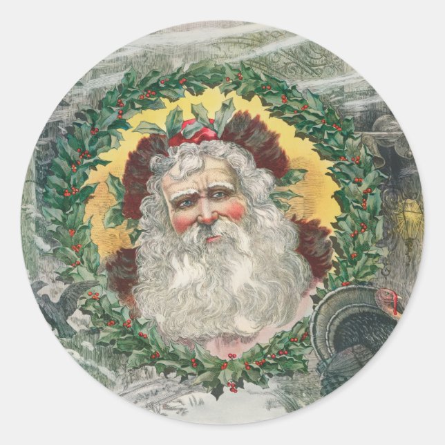 Das Gesicht des Weihnachtsmannes mitten in der Wei Runder Aufkleber (Vorderseite)