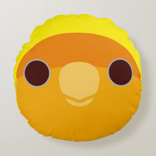 Das Gesicht einer orangefarbenen, pfirsichfarbenen Rundes Kissen