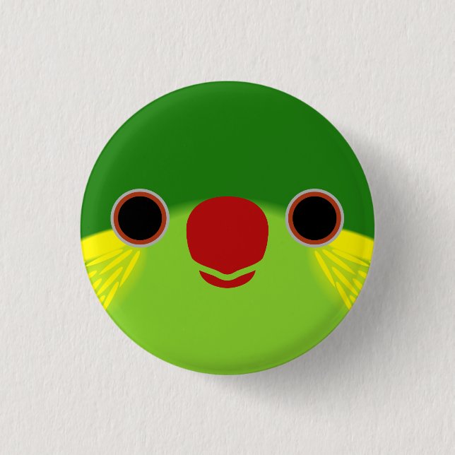 Das Gesicht einer Rot-Flankenlorike Button (Vorderseite)