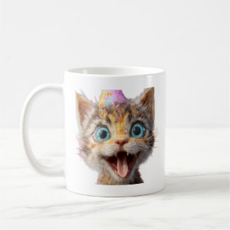 Das Gesicht eines Kätzchens erstarrt in reinem Der Kaffeetasse