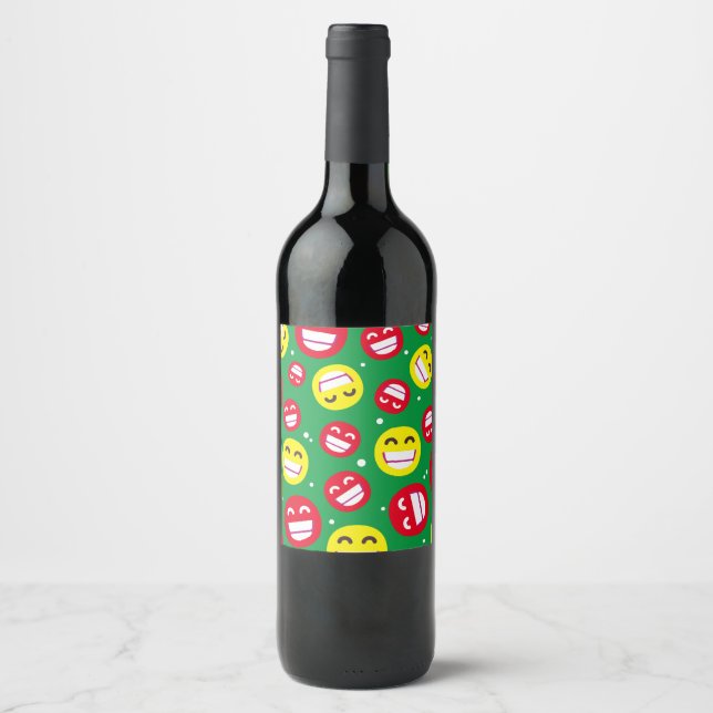 Das Gesicht lächelnd Augen Emojis Green Red Custom Weinetikett (Vorderseite)