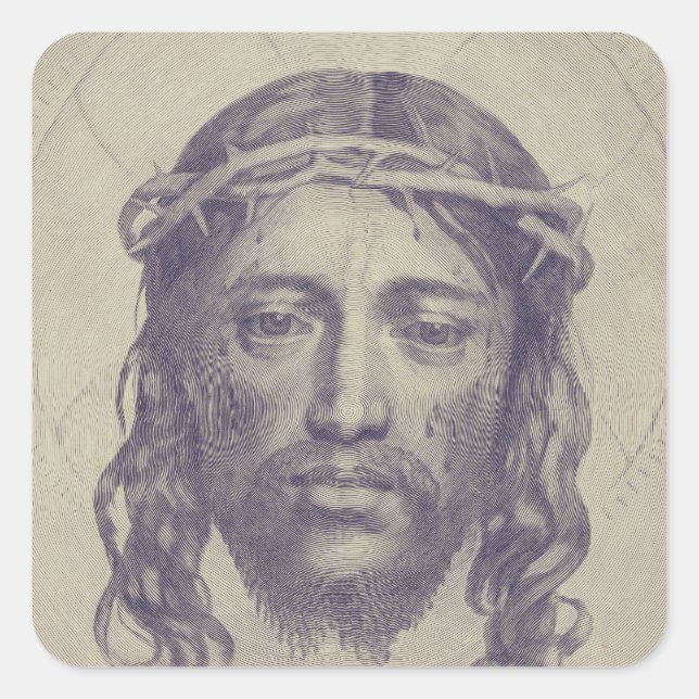 Das Gesicht von Christus auf dem heiligen Schleier Quadratischer Aufkleber (Vorderseite)