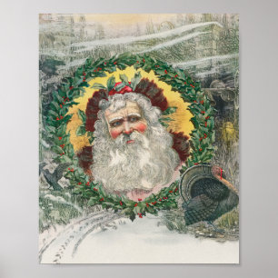 Das Gesicht von Santa Claus inmitten eines Weihnac Poster