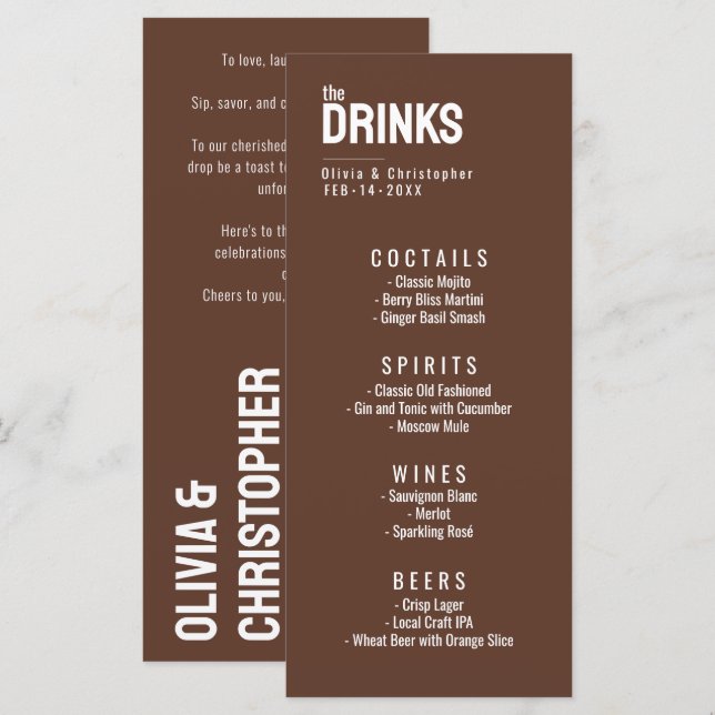 Das Getränkekarte mit Minimalistischem Text Menükarte (Vorne/Hinten)