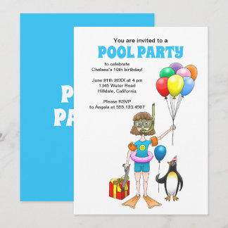 Das Girl and the Pinguin's Pool Party Einladung