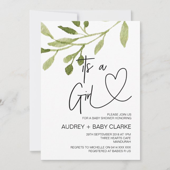 Das Girl Baby Shower Party Elegante Eukalyptus Einladung (Vorderseite)