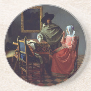 Das Glas Wein von Johannes Vermeer Sandstein Untersetzer