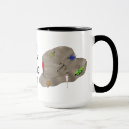 Das glückliche Fischen des Vaters trägt Tasse zur