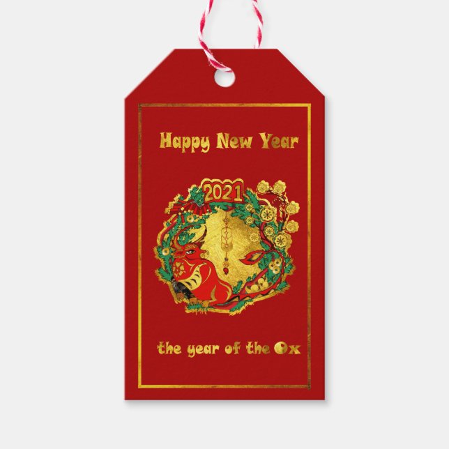 Das glückliche neue Jahr des Ochs in China Geschenkanhänger (Vorderseite)