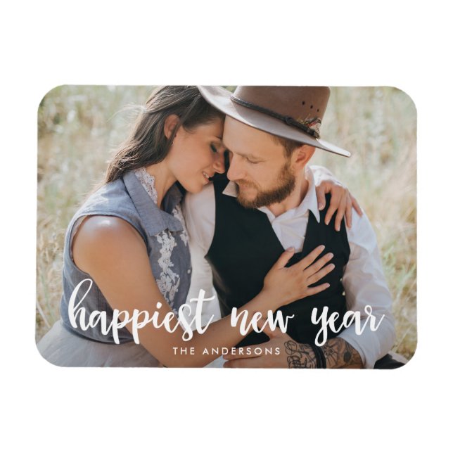 Das glücklichste neue Jahr | Holiday Foto Magnet (Horizontal)